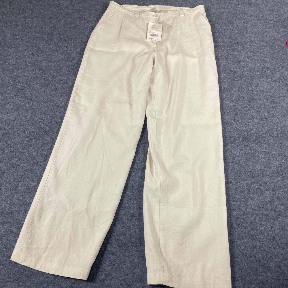 J Jill Pants Womens 14‎ Ivory Flat Front High Rise Linen Blend Comfort 32x30 New
